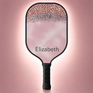 Blush Pink Jewelled Personalised Pickleball Paddle
