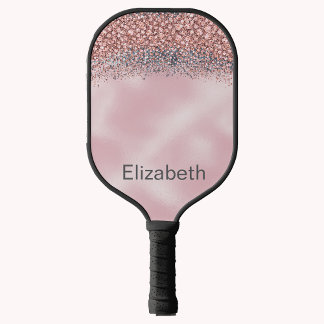 Blush Pink Jewelled Personalised Pickleball Paddle