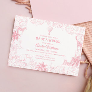 Blush Pink Jungle Safari Animals Baby Shower Invitation
