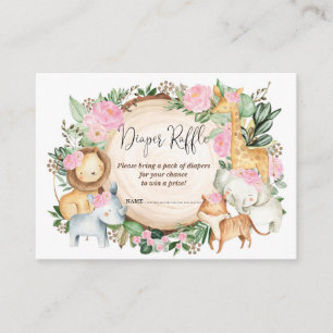 Blush Pink Jungle Safari Baby Girl Diaper Raffle Enclosure Card