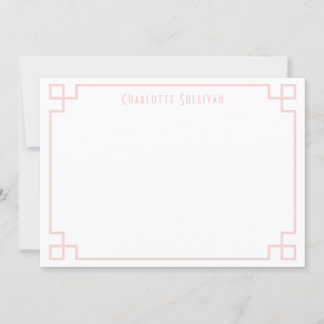 Blush Pink Key Border Personalised Stationery Note Card
