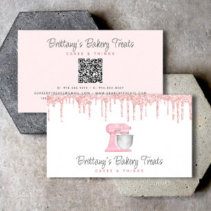 Blush Pink Kitchen Mixer Glitter Bakery QR Code Business Card