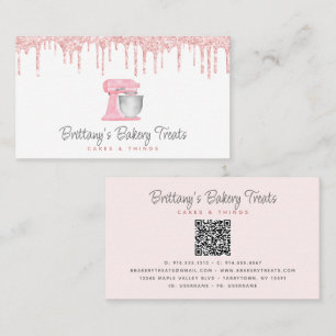 Blush Pink Kitchen Mixer Glitter Bakery QR Code Business Card
