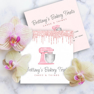 Blush Pink Kitchen Mixer Glitter Drips Bakery Chef Square Business Card