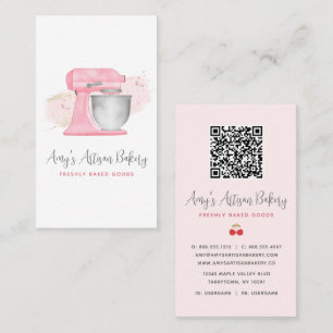 Blush Pink Kitchen Mixer Logo QR Code Bakery Chef Business Card