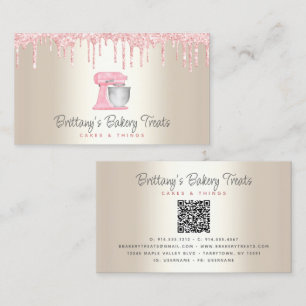 Blush Pink Kitchen Mixer on Gold Bakery QR Code Business Card