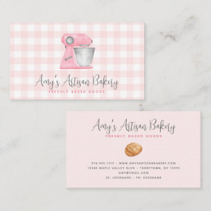 Blush Pink Kitchen Stand Mixer Gingham Bakery Chef Business Card