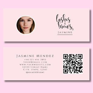 Blush Pink Lashes And Brows Professional Photo Qr Mini Business Card