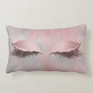 Blush Pink Lashes Glass Glitter Silver Grey Makeup Lumbar Cushion