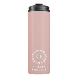 Blush Pink Laurel Wreath Crest Monogram Thermal Tumbler