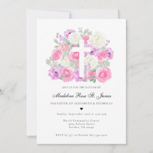 Blush Pink Lavender Floral Baptism Invitation