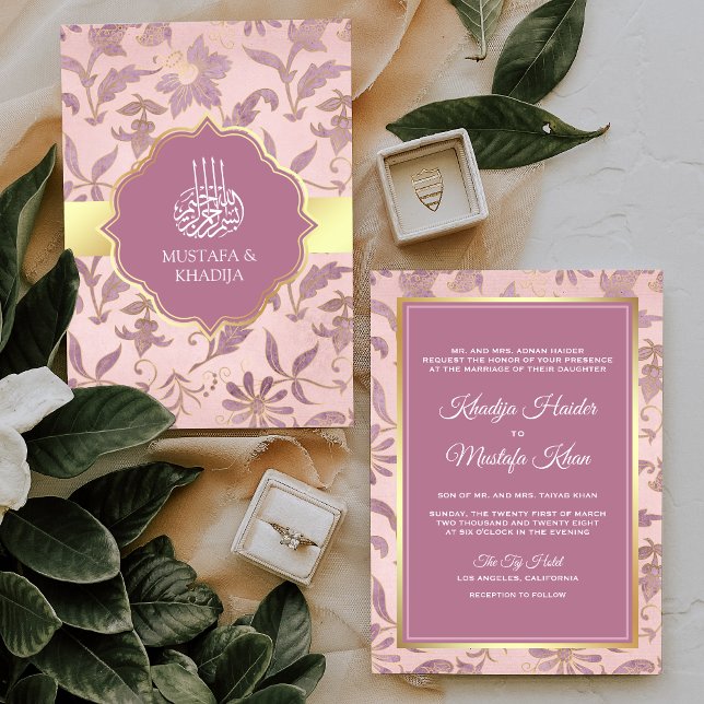Blush Pink Lavender Gold Floral Muslim Wedding Invitation (Creator Uploaded)