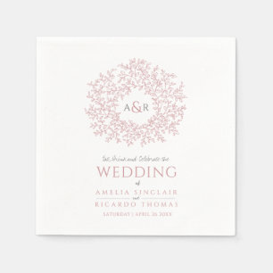 Blush pink leaf circle monogram art wedding custom napkin