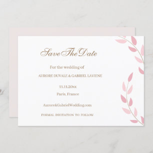 Blush Pink Leaves Autumn Save The Date Wedding Invitation