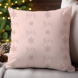 Blush Pink Let It Snow Holiday  Cushion