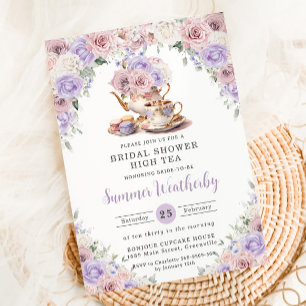 Blush Pink Lilac White Floral Bridal Shower Tea Invitation