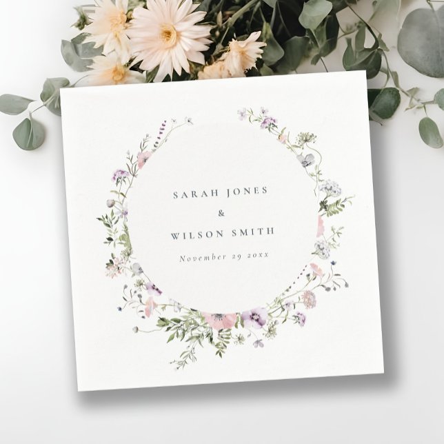 Blush Pink Lilac Wildflower Circle Frame Wedding Napkin (Creator Uploaded)