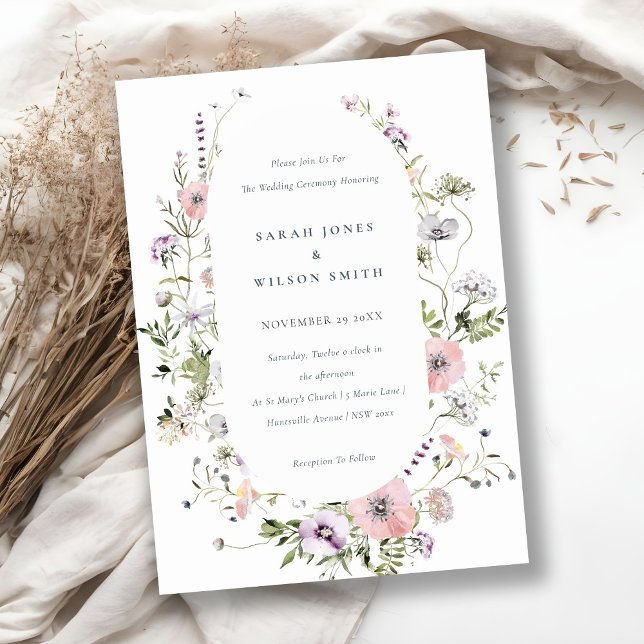 Blush Pink Lilac Wildflower Frame Wedding Invite (Creator Uploaded)