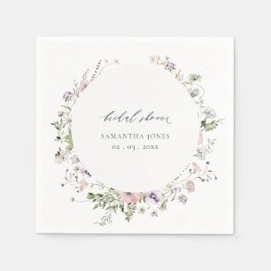 Blush Pink Lilac Wildflower Wreath Bridal Shower Napkin