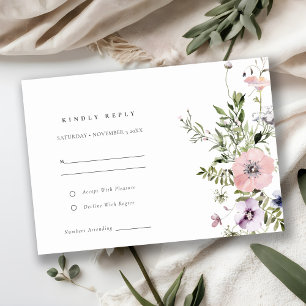 Blush Pink Lilac Wildflower Wreath Wedding RSVP Enclosure Card