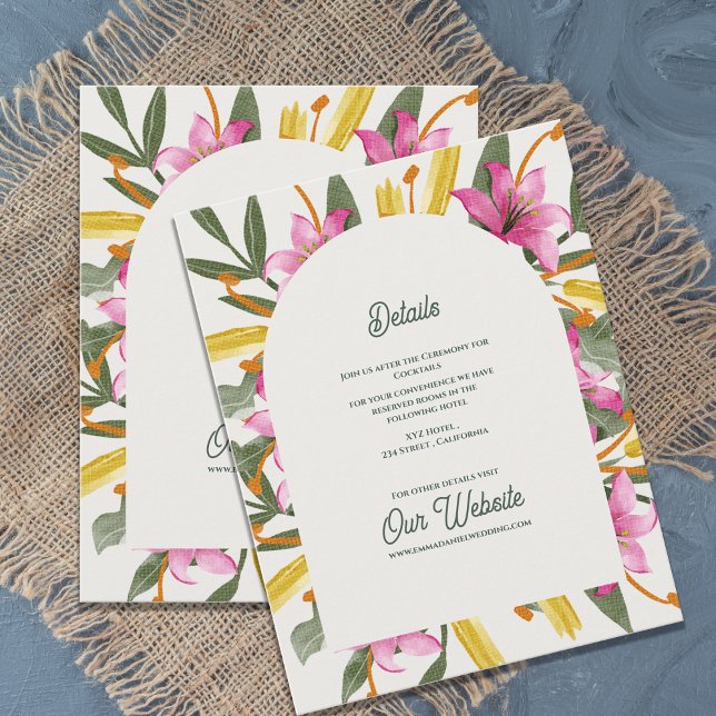 Blush Pink Lily Floral Arched Wedding Details Enclosure Card (Blush Pink Lily Arched Wedding Details Card | Romantic Botanical Floral Arch Garden Wedding Insert)