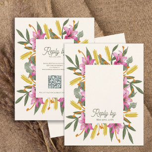 Blush Pink Lily QR Code Botanical Floral Wedding RSVP Card