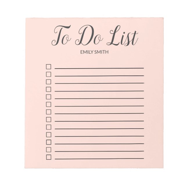 Blush Pink Lined Checkboxes To Do Monogram Notepad (Front)
