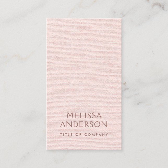Blush pink linen vertical minimalist professional business card (Front)