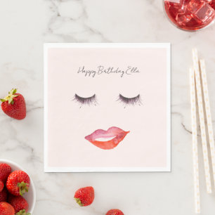 Blush Pink Lips and Eyelashes Birthday Napkin