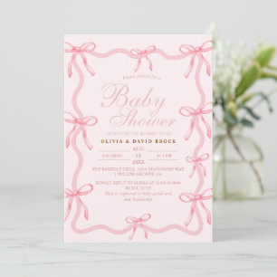 Blush Pink Little Bow Pastel Girl Baby Shower Invitation