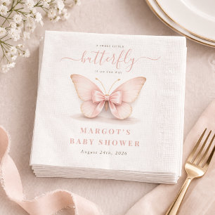 Blush Pink Little Butterfly Bow Girl Baby Shower Napkin