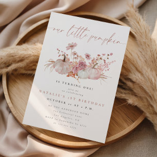 Blush Pink Little Pumpkin 1st Birthday Invitation