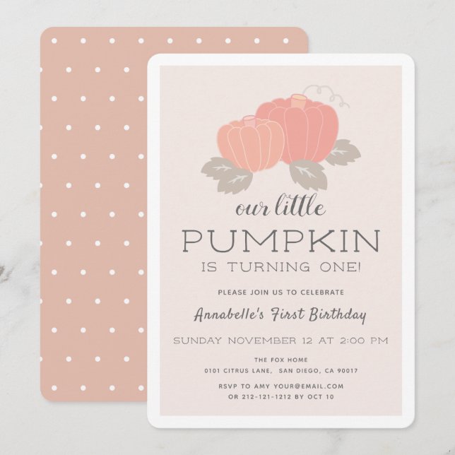 Blush Pink Little Pumpkin Girl 1st Birthday Invitation (Front/Back)
