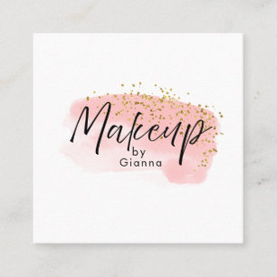 Blush Pink Logo Makeup Artist Modern Typography Square Business Card
