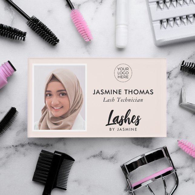 Blush Pink Logo Photo Lash Technician Name Tag (Creator Uploaded)