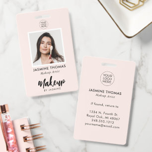 Blush Pink Logo Photo Makeup ID Badge