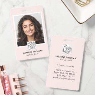 Blush Pink Logo Photo Makeup ID Badge