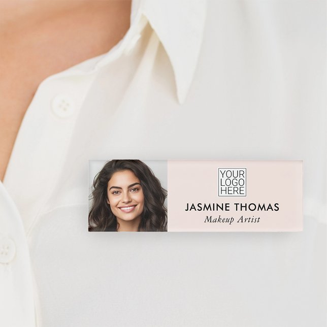 Blush Pink Logo Photo Makeup Name Tag (Creator Uploaded)