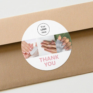 Blush Pink Logo Photo Nail Salon Thank You Classic Round Sticker