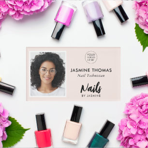 Blush Pink Logo Photo Nail Technician Name Tag