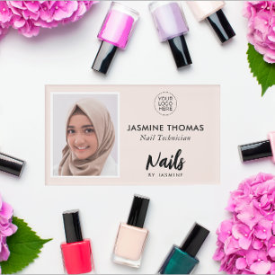 Blush Pink Logo Photo Nail Technician Name Tag