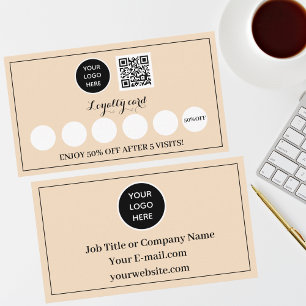 Blush Pink Logo QR Code Business Reward Punch Loyalty Card