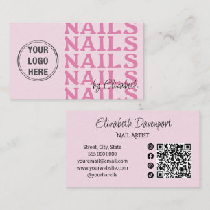 Blush Pink Logo Social Icon QR Code Nail Salon Business Card