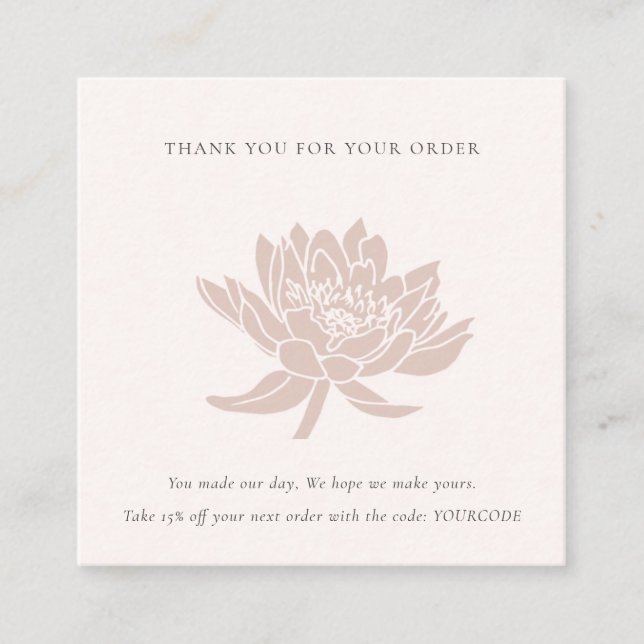 BLUSH PINK LOTUS FLORA LOGO SHOPPING THANK YOU SQUARE BUSINESS CARD (Front)
