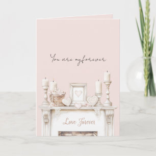 Blush Pink Love Forever Fireplace Candles Hearts Card