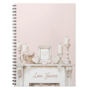 Blush Pink Love Forever Fireplace Candles Hearts Notebook