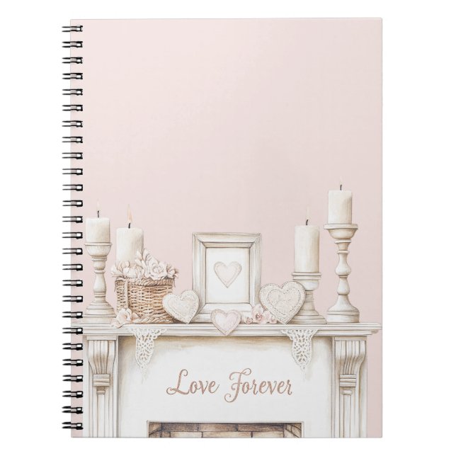 Blush Pink Love Forever Fireplace Candles Hearts Notebook (Front)