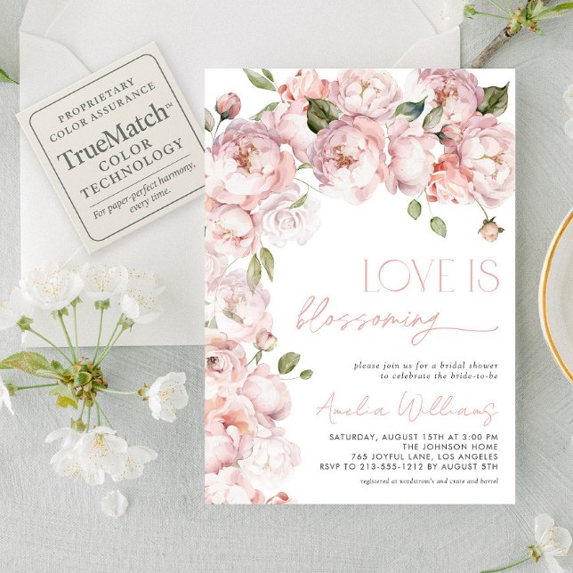 Blush Pink Love is Blossoming Floral Bridal Shower Invitation (Creator Uploaded)