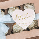 Blush Pink Love is Sweet Wedding Favour Heart Sticker<br><div class="desc">Custom-designed "love is sweet" wedding favour stickers/labels featuring gold calligraphy on pink watercolor design.</div>