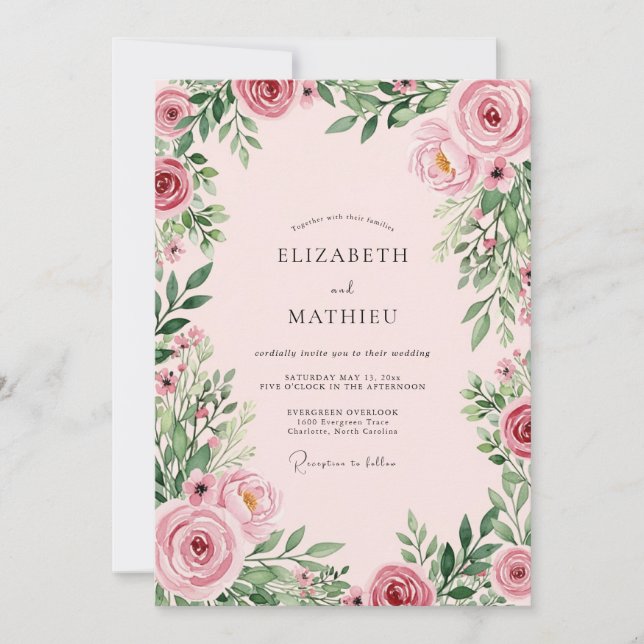Blush Pink Luminous Botanical Wedding Invitation (Front)